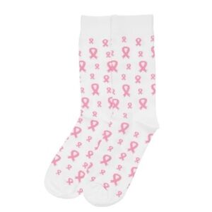 White Socks with Pink Ribbon Pattern